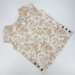 Laura Ashley NWT Cream and Tan Cap Sleeve Linen Blend Button Slit Top, Small